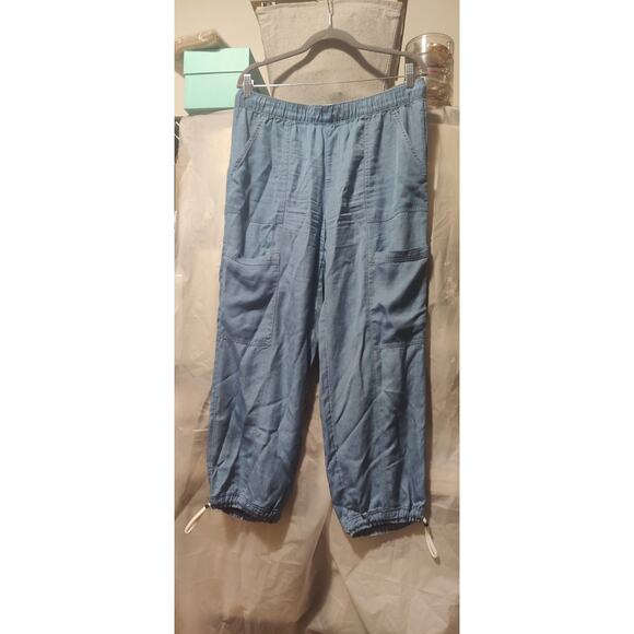 Nicole Miller Chambray Lyocell Jogger Pants Sky Blue Size L Cargo Y2K Comfort - Picture 3 of 5